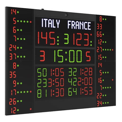 TABELLONE MULTISPORT CON PANNELLI FALLI PERSONALI FIBA FC62H25N12B2 Favero Electronic Design